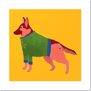 German Shepherd in a fancy, festive sweater Posters and Art